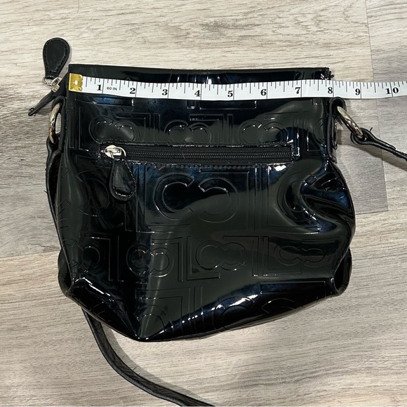 Liz Claiborne Black Faux Patent Leather Crossbody Purse Shoulder Bag Glossy Logo - Picture 11 of 13